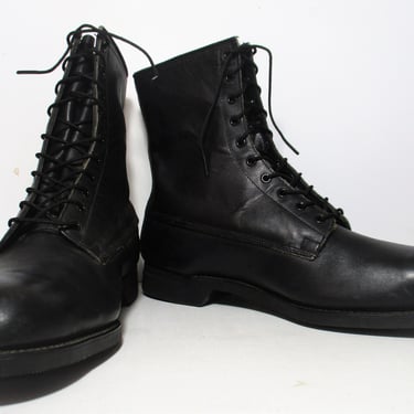 Combat Boots, Vintage 1980s Addison Shoe Company, 13XW Men, Black Leather Jump Boots, Lace Up, Steel Toe 