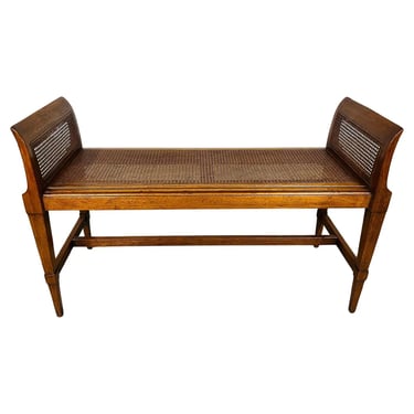 Hollywood Regency Cane Mahogany Window Bench 1950s 