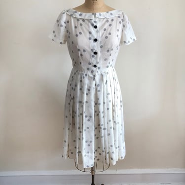 Black and White Dot Print Textured Nylon Dress - 1950s 