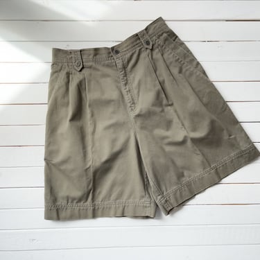 high waisted shorts | 90s vintage Liz Claiborne green gray greige academia style pleated trouser shorts 