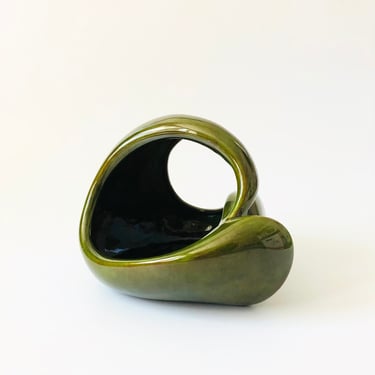 Mid Century Green Handmade Pottery Bowl 