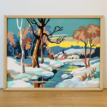 Mid Century Paint By Number Winter Scene Painting 