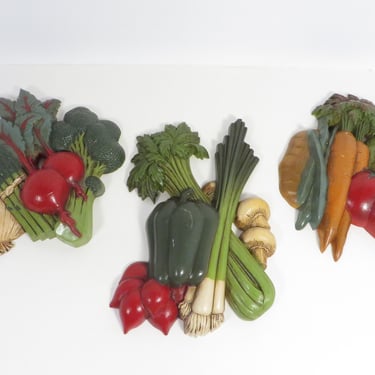 Vintage Vegetable Kitchen Plastic Wall Plaques -  1997 Home Interior Gifts Vegetable Plaques 