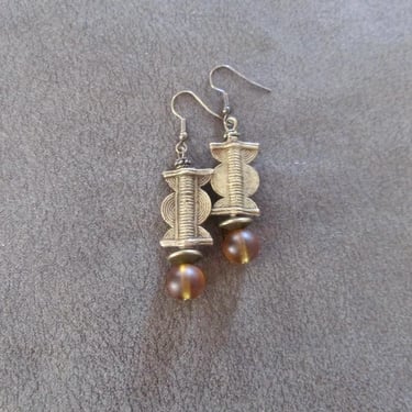 Bronze baule and orange frosted glass earrings 