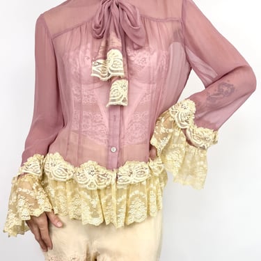 Anna Sui Sonnets Over Flowers Chiffon Blouse