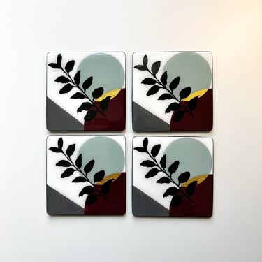 Concrete Coasters set of 4, Abstract Painting, Coasters for Housewarming, Mid Century Design, Gift for Friend, Concrete Tray, Table Decor 