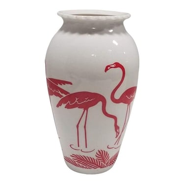 Mid Century Pink Flamingo Milk Glass Vase by Anchor Hocking Vitrock 