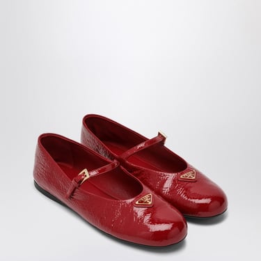 Prada Cherry Patent Leather Ballerina With Logo Triangle Women