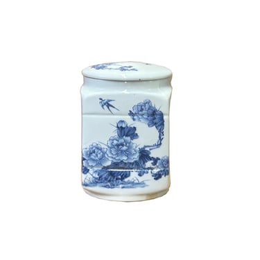 White Porcelain Blue Flower Graphic Square Round Container ws4240E 