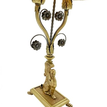 Hollywood Regency Brass Scrolling Griffin Table Lamp w/ Lamp Shade 