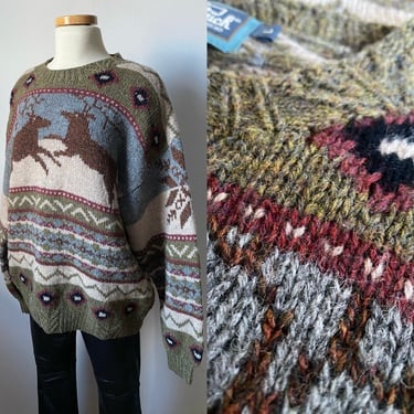Woolrich Deer Nordic Fair Isle Handknit Sweater | Wool 