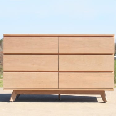 X6320as +Hardwood 6 Drawer Dresser,  Flat Panels; Options with X6320A and X6320ar, different leg styles.- natural color 