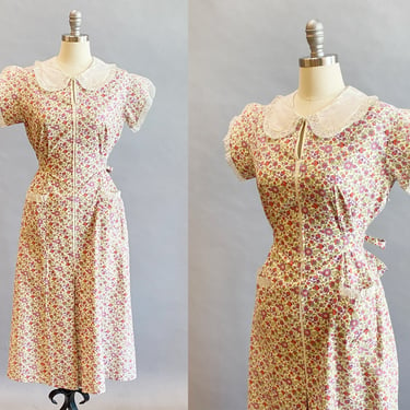 1930's Day Dress / 30's Floral Print Dress / Plus Size Vintage / Size XXL Plus Size 