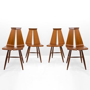 Risto Halme set of 4 molded teak veneer chairs for Isku, Finland, 1960's