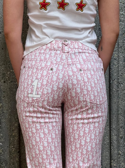 お歳暮 人気 オシャレ CHRISTIAN Vintage DIOR Pink Logo Oblique Trotter Monogram パンツ