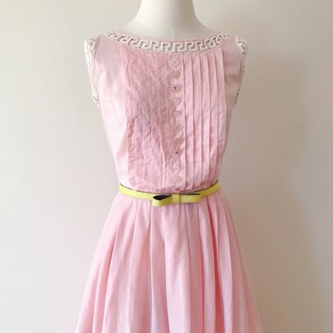 vintage dress pleated dress pink blush midi dress a line dress market dress handmade sun 50s dress retro style dress size S 