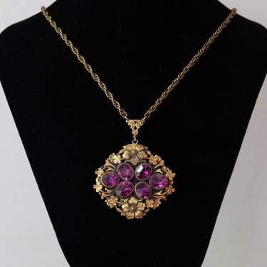 Extraordinary 1930's Czech Amethyst Necklace In Floral Gold Tone