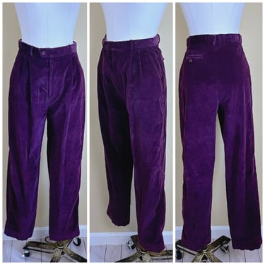 1980s Vintage Nordstrom 100% Cotton Corduroy Trousers / 80s Plum Purple Mid Rise Cords / Pants / Medium Waist 27" 