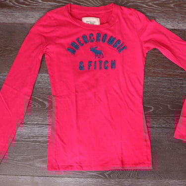 Y2K Hot Pink ABERCROMBIE & FITCH Long Sleeve T Shirt Crew Neck XS 