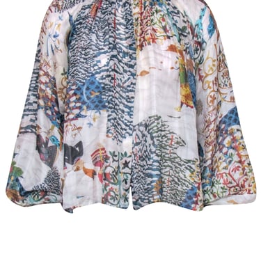 Gucci - Ivory & Multicolor Print Silk Button Front Shirt Sz 6