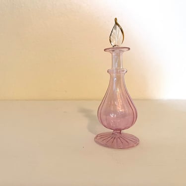 Vintage 90s Hand Blown Egyptian Glass Iridescent Perfume Bottle With Gold Trim 
