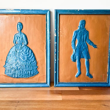 Framed Colonial Silhouettes. Handpainted Historical Man and Woman Artwork. Antique Colonial Man and Woman. 