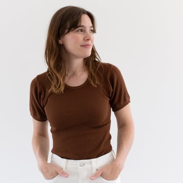 The Berlin Tee in Chocolate Brown | Vintage Ribbed Tee T Shirt | Rib Knit Tee | 100% Cotton | XS S 