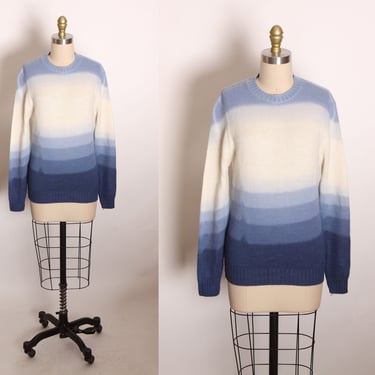 1970s Blue and White Ombre Fade Long Sleeve Pullover Sweater by Sears JR. Bazaar -L 