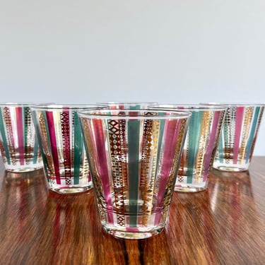 Set of 6 Vintage Georges Briard Harlequin Double Old-Fashioned Cocktail Glasses 