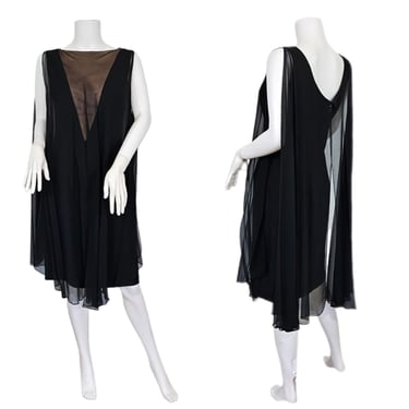 1960's Black Sheath Dress with Silk Chiffon Overlay I Sz Med I Saba Jrs 
