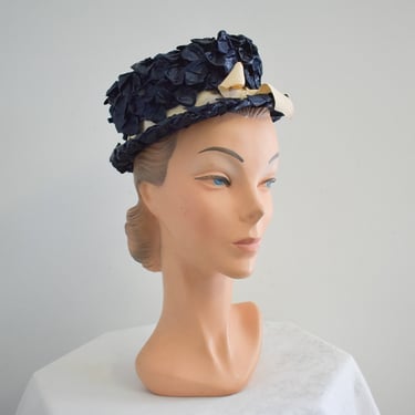 1960s Miss May Black-Navy Chunky Straw Hat 
