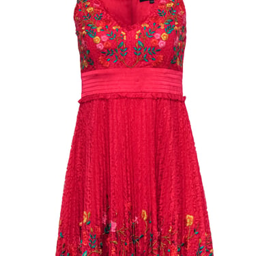 French Connection - Hot Pink Lace Sleeveless Dress w/ Embroidered Detail Sz 2