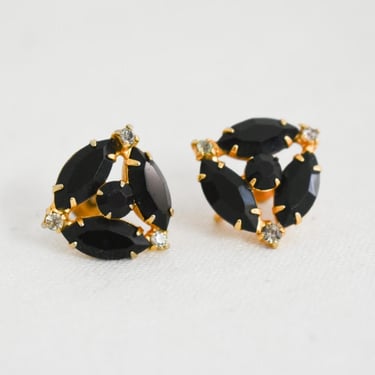 1960s Black Rhinestone Screw Back Earrings 