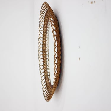 Vintage Rattan Oval Wall Mirror 