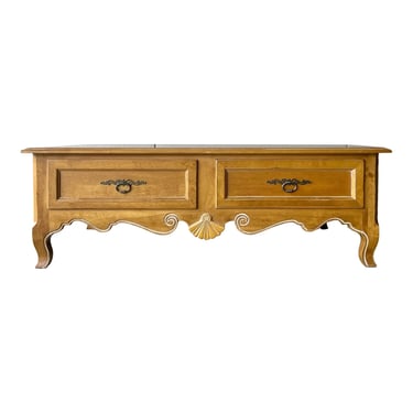 Ethan Allen Country French Coffee Table With Storage Drawers 