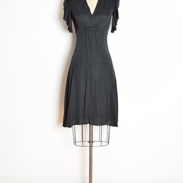 vintage 70s dress black flutter sleeve disco party midi dress clothing XS S 