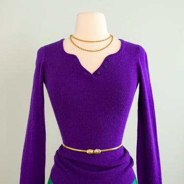 Vintage 1970's Purple Wool Knit Sonia Rykiel Sweater / Small