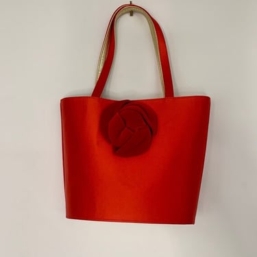 Vintage 80&#39;s ESCADA Red Satin Mini Bag with Crushed Velvet Rose by VintageRosemond