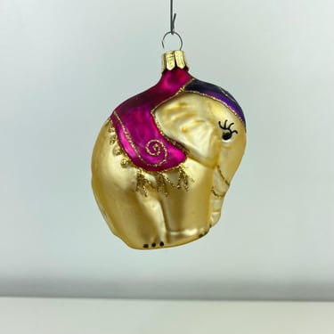 Blown Glass Christmas Ornament Circus Elephant Pier 1 Imports, Purple Pink Gold Pier 1 Elephant, Blown Glass Pier 1 Circus Ornament 