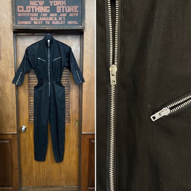 Vintage 1980’s Jet Black New Wave Avant Garde Zippers Detail Space Age Jumpsuit Outfit, Vintage Jumpsuit, Avant Garde, 1980s, New Wave, 