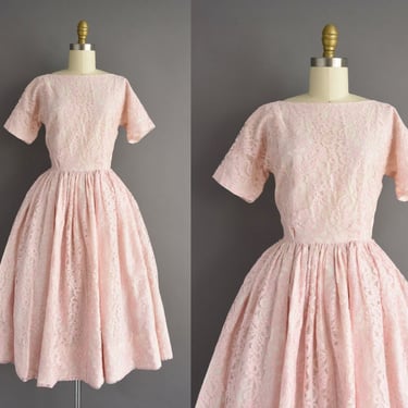 vintage 1950s dress Pastel Pink Sweeping Full Skirt Party Dress | Small 