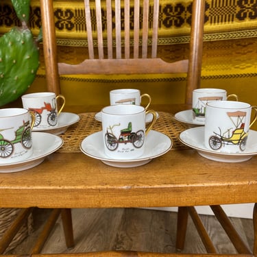 Set of 6 Hertel Jacob Mini Teacup and Saucers Antique Automobiles 