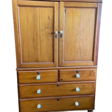Vintage c 1830 Pine Linen Press on Chest Armoire Wardrobe Cabinet EK221-17