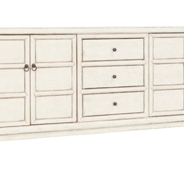 87” Long 4 Door 3 Drawer Antique White Cabinet Sideboard by Terra Nova Designs Los Angeles 