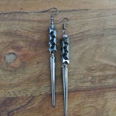 Long spike earrings, unique gunmetal futuristic earrings, abstract earrings, industrial monochromatic 