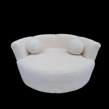 Mid Century Modern Milo Baughman Style Swivel Love Lounge Newly Upholstered