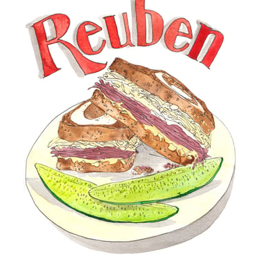 Reuben Sandwich Watercolor Art Print