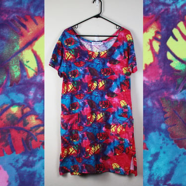 Vintage 1990s Rainbow Tie Dye T-Shirt Dress, Size Small 