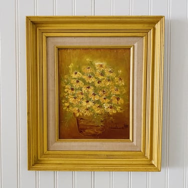 Original Mustard Framed Floral Art