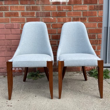 Pair of Mid Century Chairs Lounge Chairs MCM Danish Modern Sling Seating Wood Vintage Retro High Back Living Room Cu Furniture 